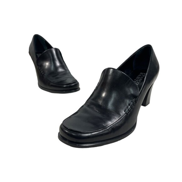 Franco Sarto Womens Black Nolan Tailored Heeled Loafers Sz 8 - Picture 1 of 12